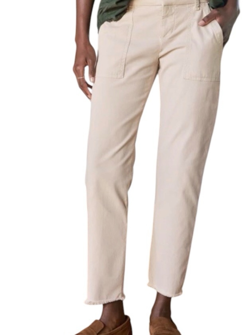 Frank & Eileen blackrock utility raw hem Italian twill ankle pant khaki sz 6